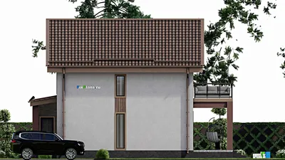 Проект дома с мансардой 10 на 14, площадью 180 м² с террасой, балконом и 4 спальнями — фасад 5