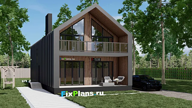 Проект дома с мансардой 8 на 18, площадью 230 м² с террасой, балконом и 4 спальнями