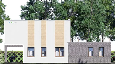 Проект двухэтажного дома 14 на 20, площадью 310 м² с террасой, балконом, гаражом на 1 машину и 2 спальнями — фасад 4