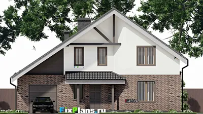 Проект дома с мансардой 13 на 14, площадью 210 м² с гаражом на 1 машину и 3 спальнями — фасад 3