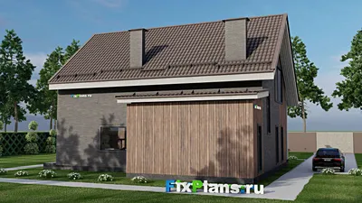 Проект дома с мансардой 11 на 15, площадью 210 м² с террасой, балконом и 3 спальнями — фасад 2