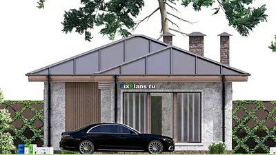 Проект бани 9 на 14, площадью 70 м² с комнатой отдыха, терассой и 2 санузлами — фасад 5