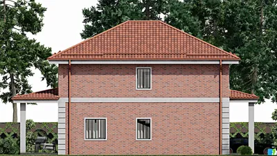 Проект двухэтажного дома 10 на 17, площадью 210 м² с террасой и 5 спальнями — фасад 4
