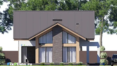 Проект дома с мансардой 16 на 22, площадью 350 м² с террасой, балконом и 4 спальнями — фасад 3