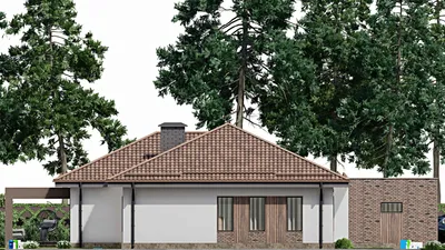 Проект одноэтажного дома 19 на 24, площадью 240 м² с террасой, гаражом на 2 машины и 3 спальнями — фасад 4