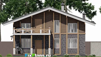 Проект дома с мансардой 11 на 16, площадью 250 м² с террасой, балконом и 4 спальнями — фасад 6