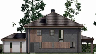 Проект двухэтажного дома 14 на 22, площадью 320 м² с террасой, гаражом на 1 машину и 5 спальнями — фасад 5