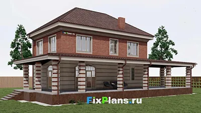 Проект двухэтажного дома 10 на 14, площадью 290 м² с террасой и 4 спальнями — фасад 2