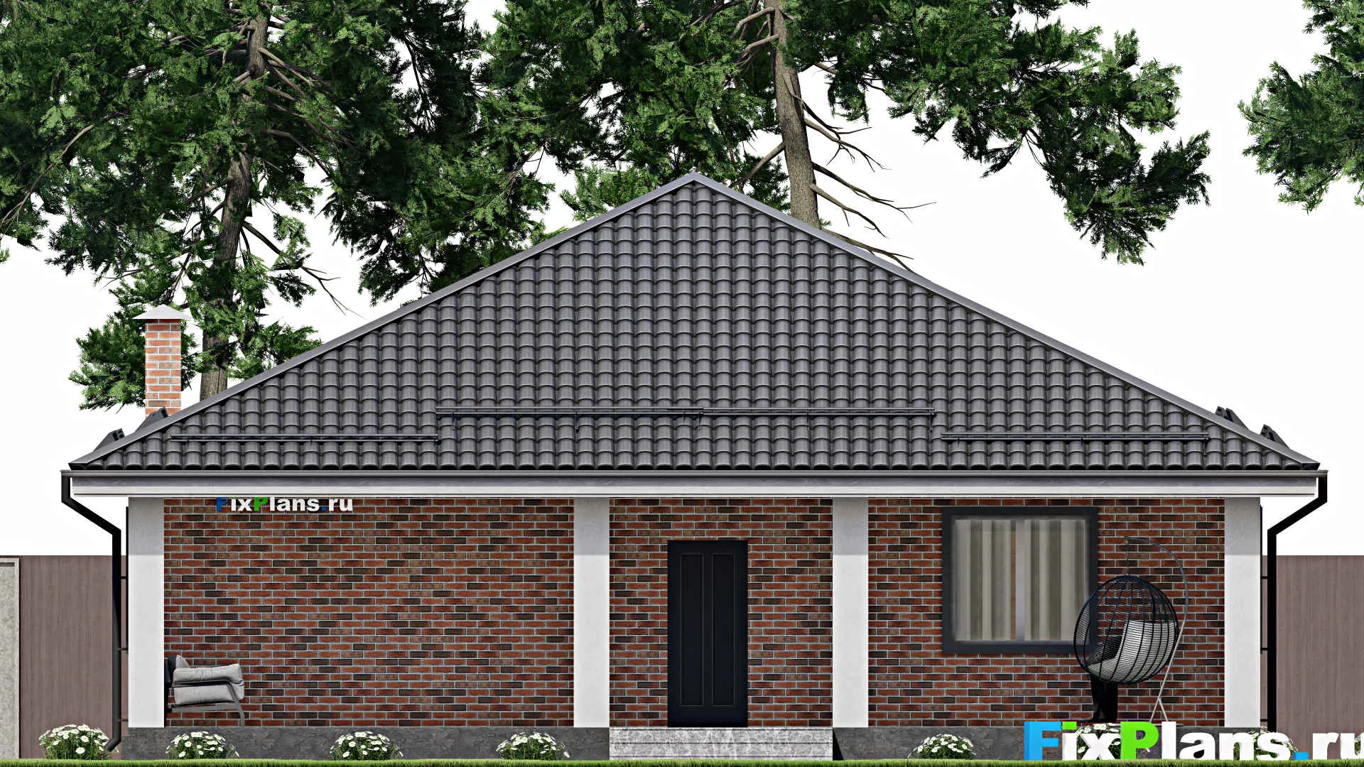 F-3788 - Проект одноэтажного дома 13 на 17, площадью 200 м² с террасой и 4 спальнями