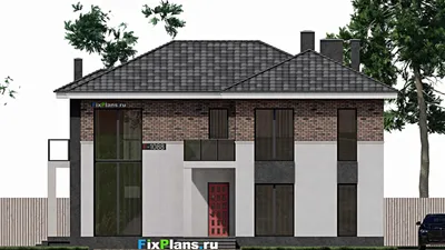 Проект двухэтажного дома 14 на 15, площадью 250 м² с террасой, балконом, вторым светом и 5 спальнями — фасад 3