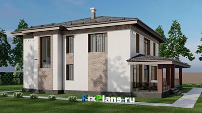 Проект двухэтажного дома 16 на 16, площадью 290 м² с террасой и 3 спальнями — фасад 2