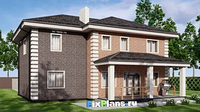 Проект двухэтажного дома 14 на 16, площадью 260 м² с террасой, гаражом на 1 машину и 4 спальнями — фасад 2