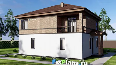 Проект двухэтажного дома 13 на 14, площадью 200 м² с террасой, балконом и 4 спальнями — фасад 2