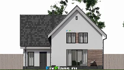 Проект дома с мансардой 12 на 13, площадью 200 м² с террасой, гаражом на 1 машину и 4 спальнями — фасад 4